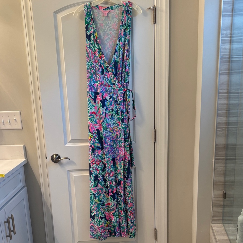 Lilly Pulitzer Multicolor Floral Print Maxi Dress Navy, Pink, Teal